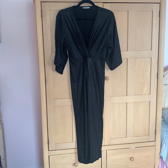 zara midi dress with front knot Zara KNOTTED RIB DRESS. Black. Size S. New with Tags